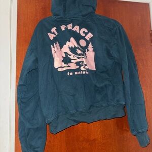 At Peace Graphic Hoodie — Teal with Pink Design